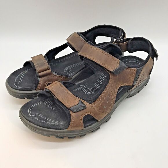 ECCO Receptor Technology Sports Sandals Men's 12 EU 45 Brown Leather Hook & Loop - Picture 3 of 11